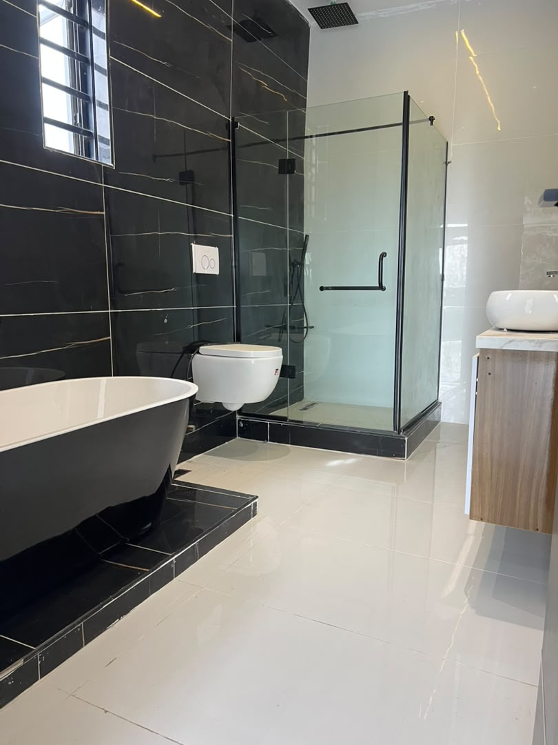 Bathroom with freestanding tub and walk-in shower